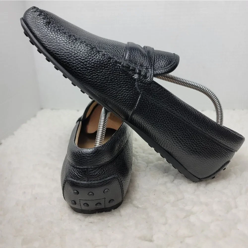 Louis Feraud Paris Mens Driving Boat Loafer Size 9.5 Black Pebbled Leather Shoes